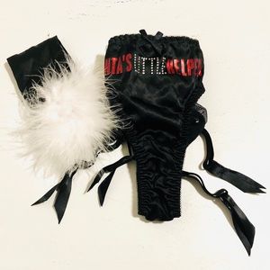 NWT M Santa VS Victoria’s Secret garter white pompom sheer black rhinestone